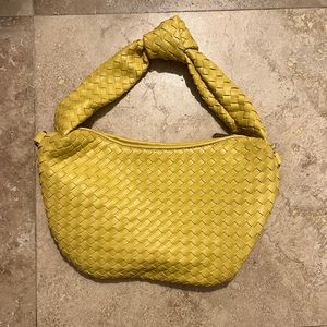 Yellow knitted faux leather handbag